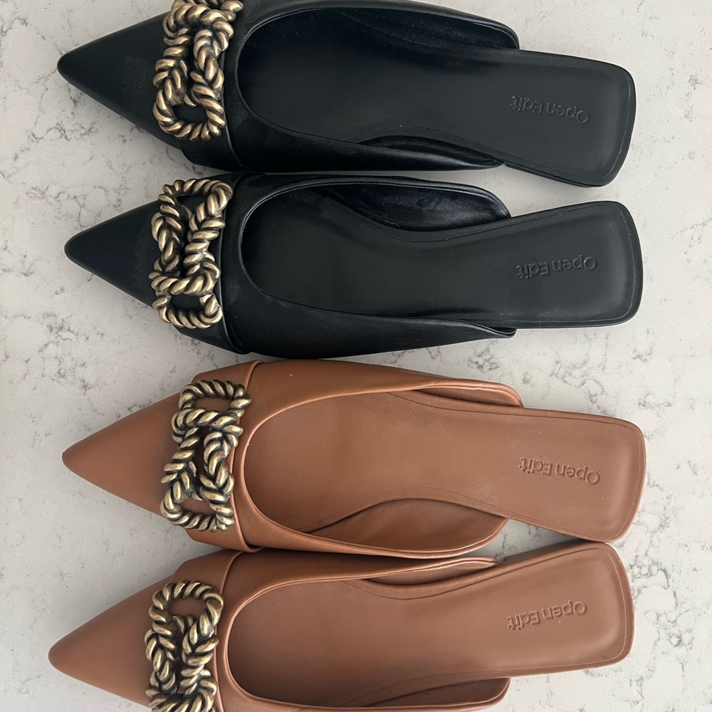 Open Edit Like New "Kyla" Mules - Black AND Camel, Size 8.5